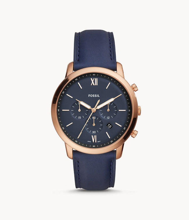 Fossil Men’s Chronograph Quartz Leather Strap Blue Dial 44mm Watch FS5454 Hover Image