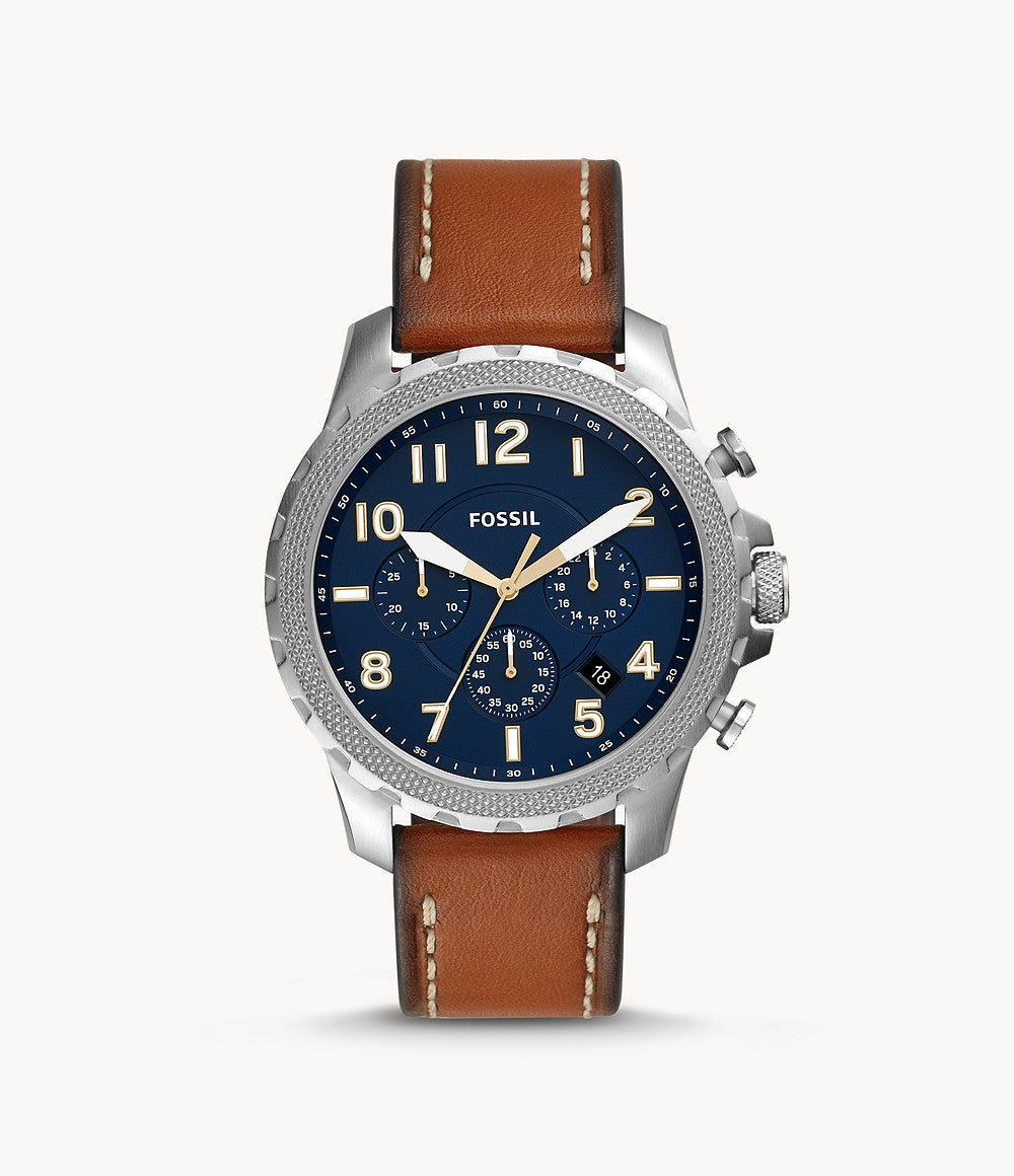 Fossil Men’s Quartz Chronograph Leather Strap Blue Dial 46mm Watch FS5602