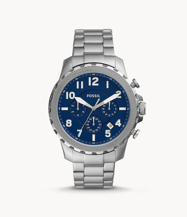 Fossil Men’s Chronograph Quartz Stainless Steel Blue Dial 46mm Watch FS5604 Hover Image