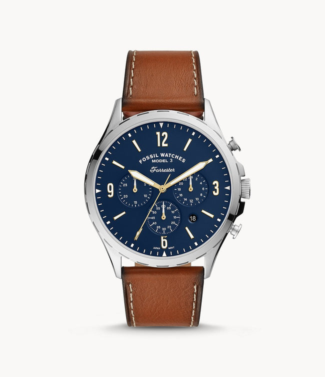 Fossil Men’s Quartz Leather Strap Blue Dial 46mm Watch FS5607 Hover Image
