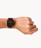 Fossil Men’s Chronograph Quartz Leather Strap Black Dial 46mm Watch FS5608