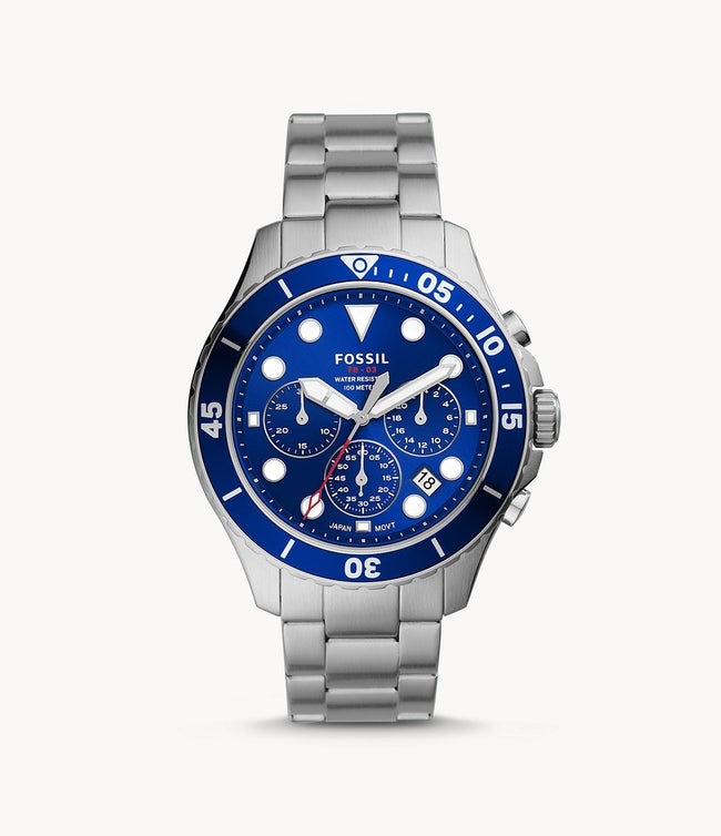 Fossil Men’s Chronograph Quartz Stainless Steel Blue Dial 46mm Watch FS5724 Hover Image
