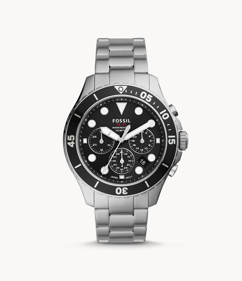 Fossil Men’s Chronograph Quartz Stainless Steel Black Dial 46mm Watch FS5725