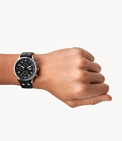 ossil FS5806 Retro Pilot Chronograph Black Eco Leather Analog Men's Dress Watch