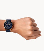 Fossil Men’s Chronograph Quartz Leather Strap Blue Dial 46mm Watch FS5814