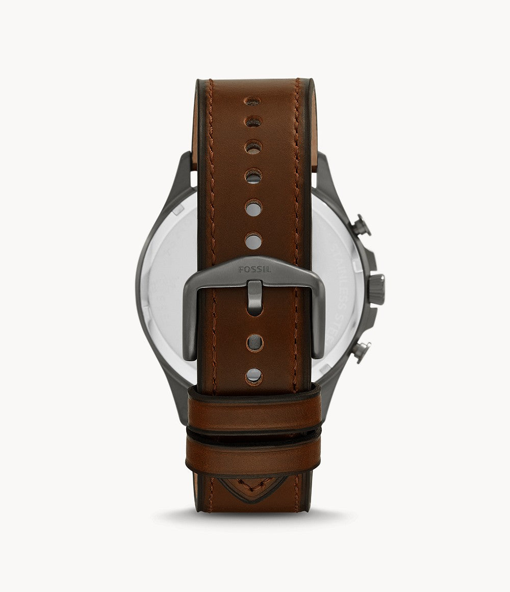Fossil Men’s Chronograph Quartz Leather Strap Gray Dial 46mm Watch FS5815