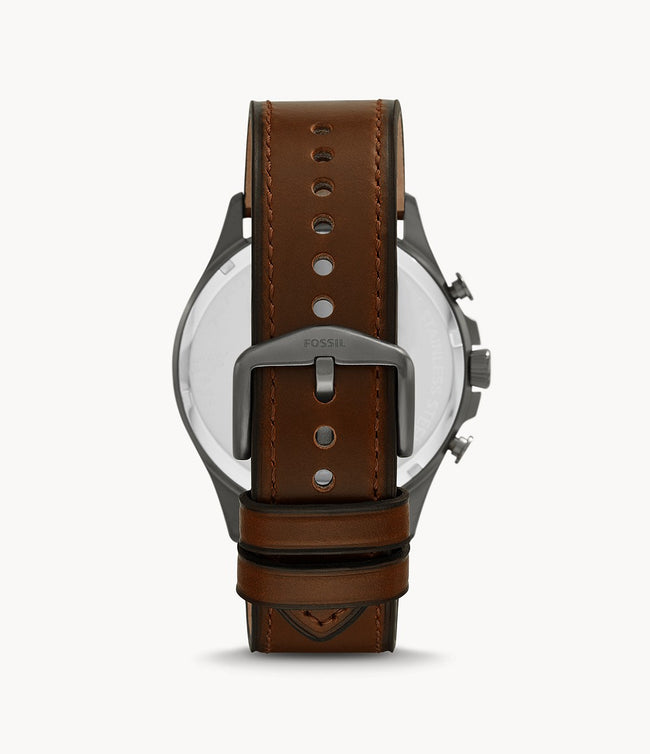 Fossil Men’s Chronograph Quartz Leather Strap Gray Dial 46mm Watch FS5815 Main Image