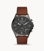 Fossil Men’s Chronograph Quartz Leather Strap Gray Dial 46mm Watch FS5815