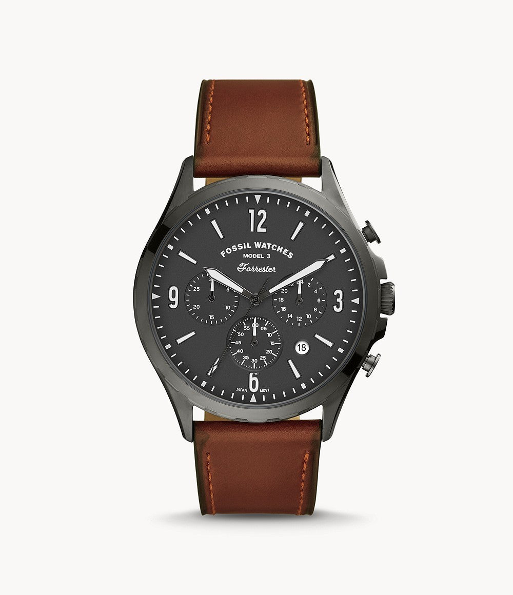 Fossil Men’s Chronograph Quartz Leather Strap Gray Dial 46mm Watch FS5815