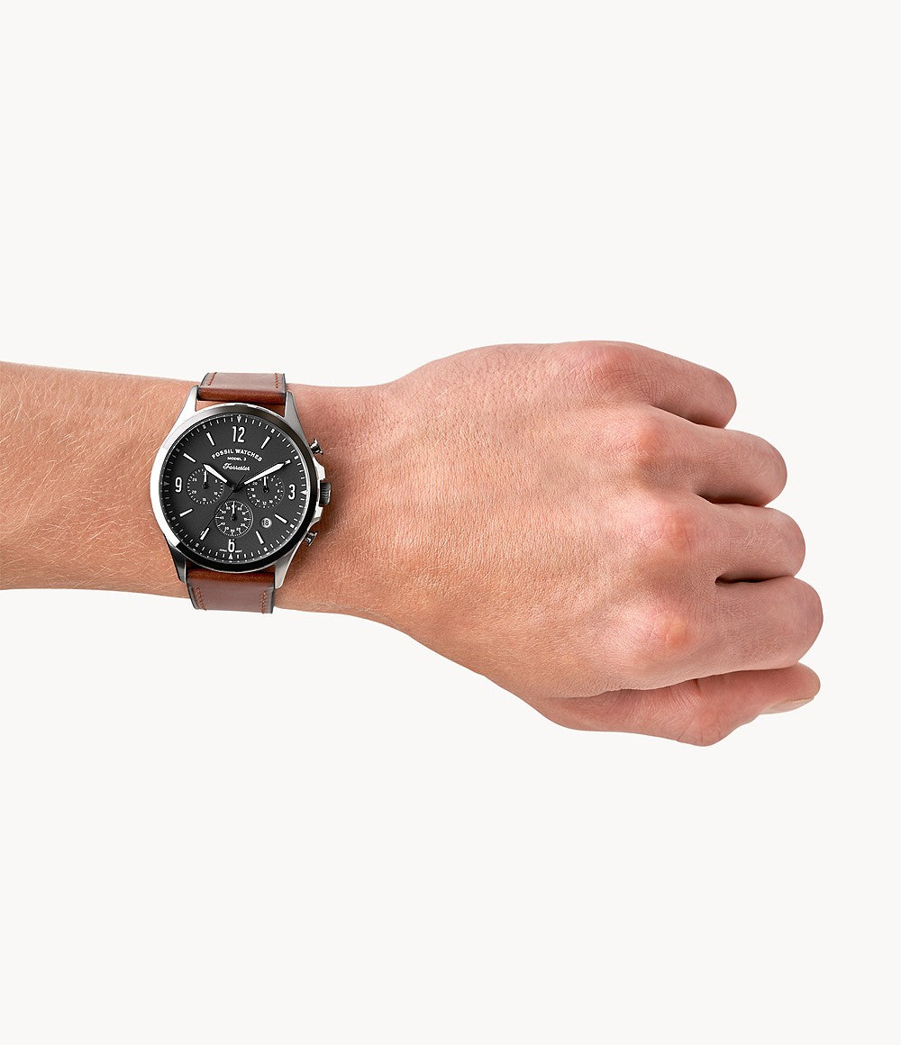 Fossil Men’s Chronograph Quartz Leather Strap Gray Dial 46mm Watch FS5815
