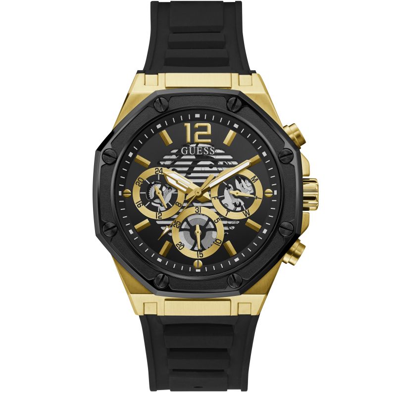 Guess Men’s Quartz Silicone Strap Black Dial 44mm Watch GW0263G1
