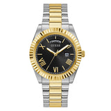 GUESS CONNOISSEUR TWO-TONE STAINLESS STEEL BLACK DIAL QUARTZ WATCH FOR GENTS-  GW0265G5