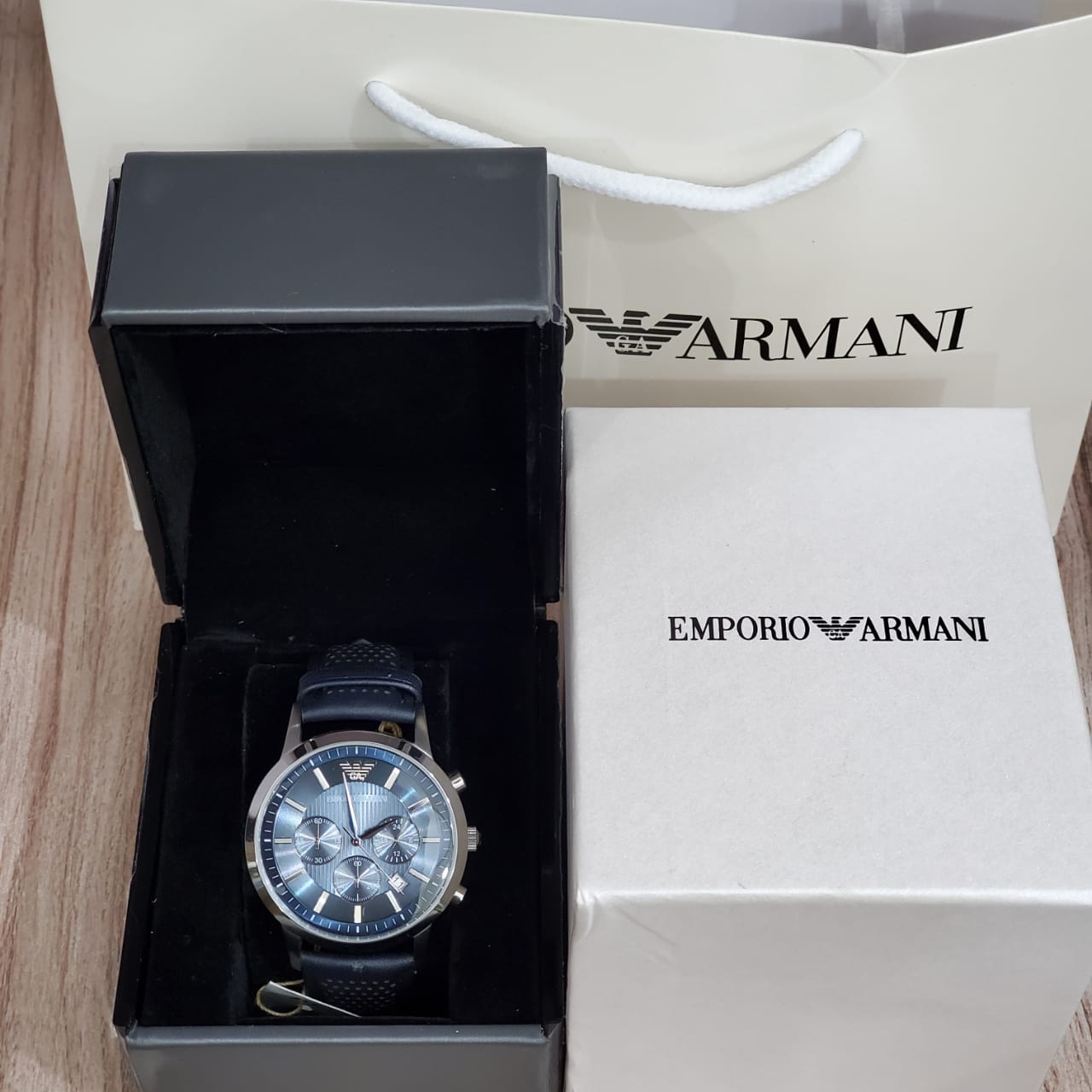 Chronograph AR2473 ARMANIClassic Blue Watch EMPORIO Dial Men\'s
