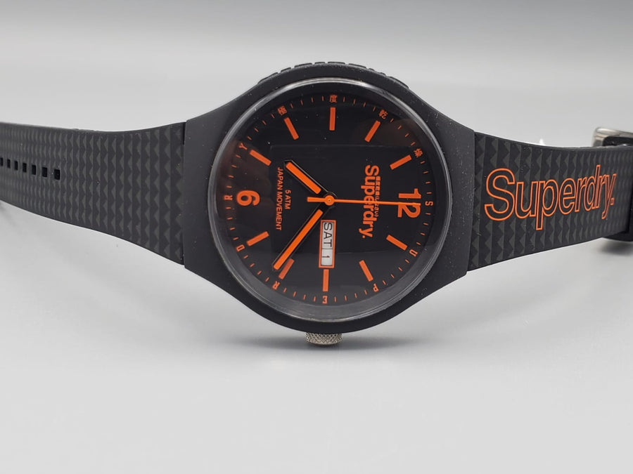 Superdry Orologio Uomo SYG212BB – Cassa Acciaio, Cinturino Silicone Nero, Movimento Quarzo, 20 Mm