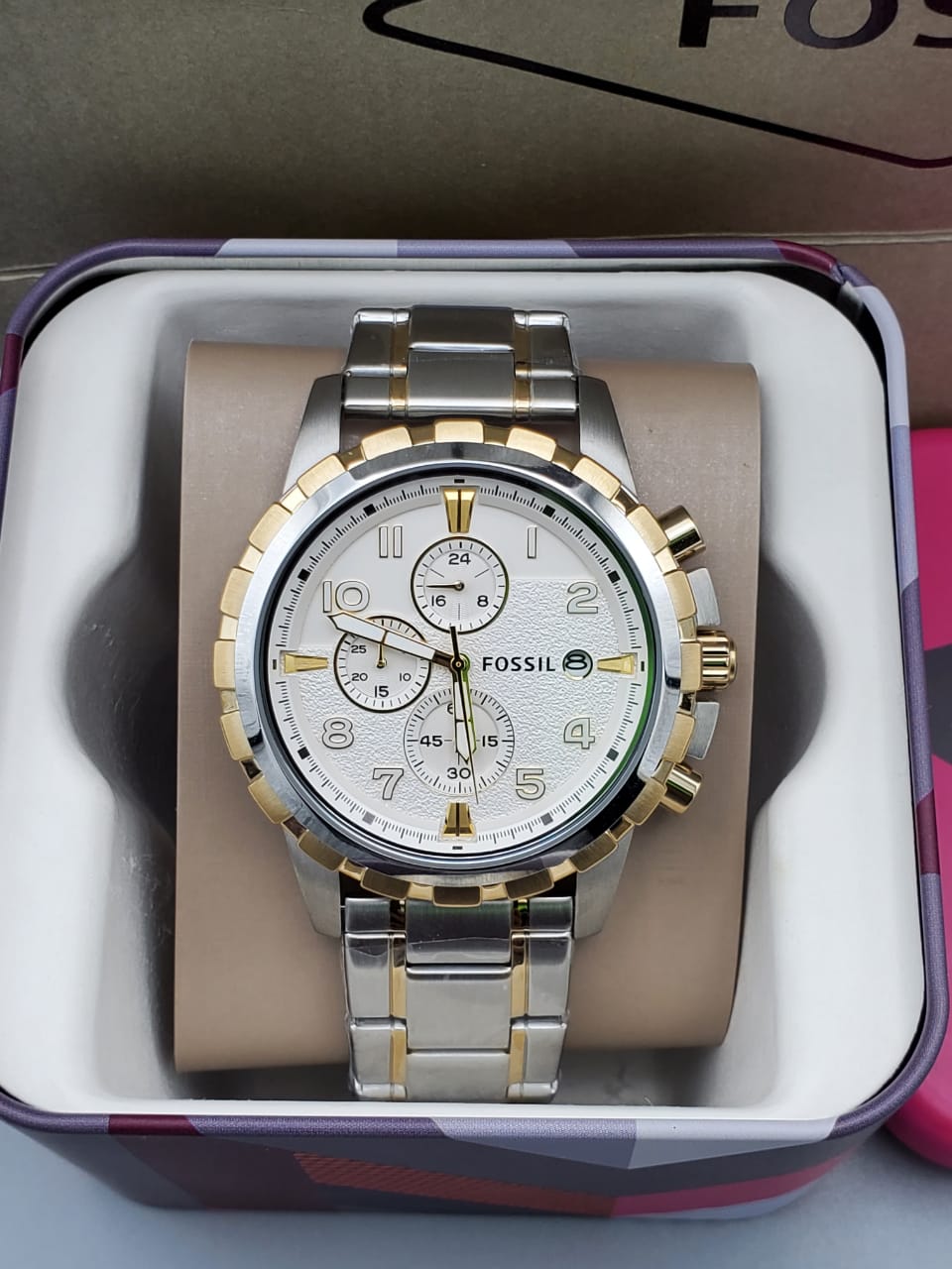 FOSSIL Dean Chronograph Silver Dial Two-tone Men's Watch FS4795