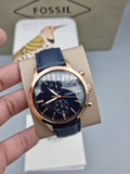 Fossil Men’s Chronograph Quartz Blue Leather Strap Blue Dial 44mm Watch FS5436