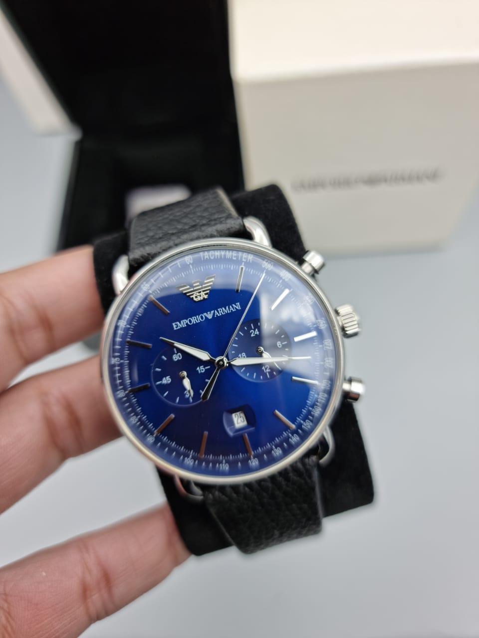 EMPORIO ARMANI Chronograph Men\'s AR1110 Quartz Watch Dial Aviator Blue