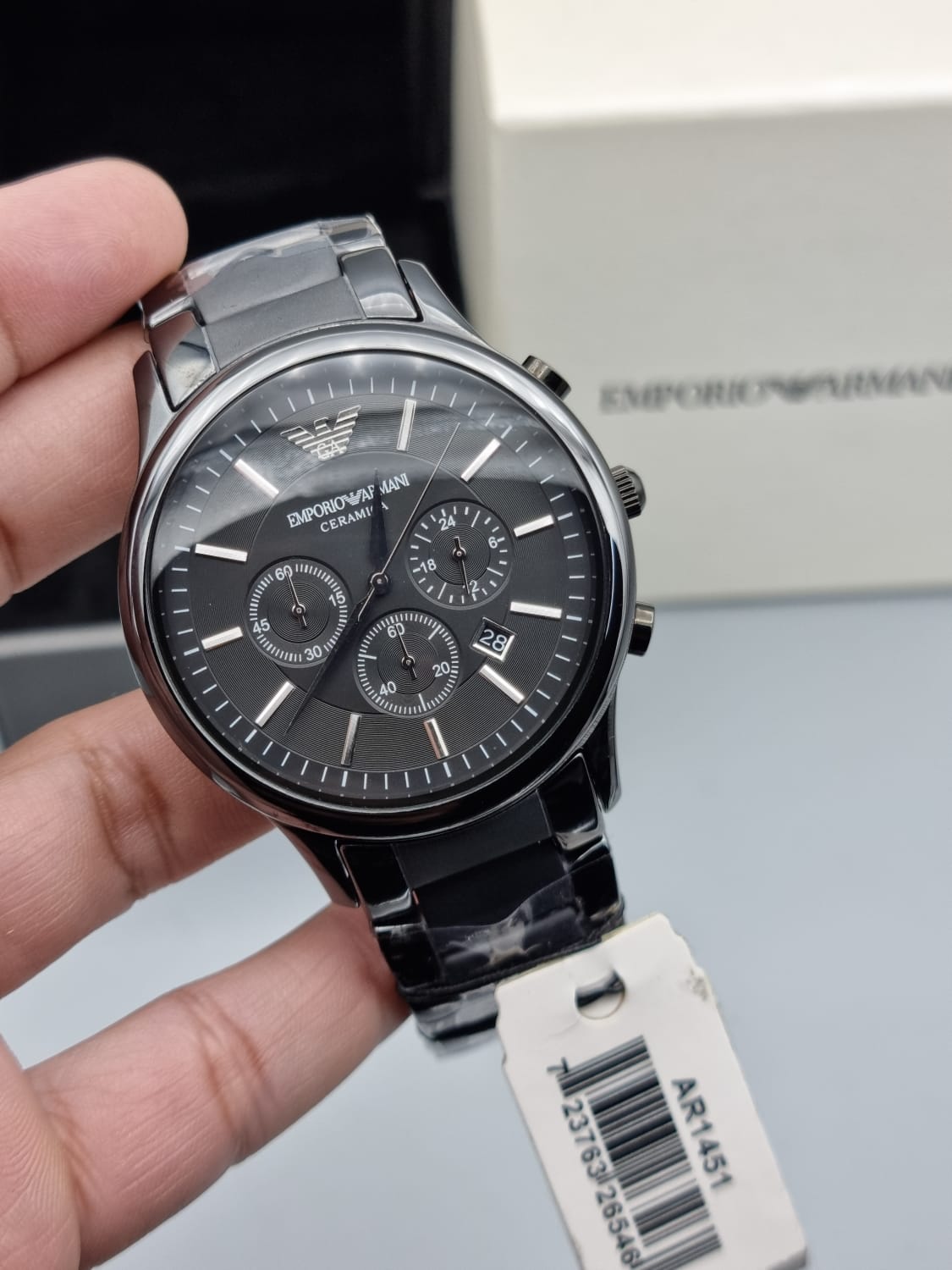 Emporio Armani Men’s Chronograph Quartz Stainless Steel Black Dial 47mm Watch AR1451