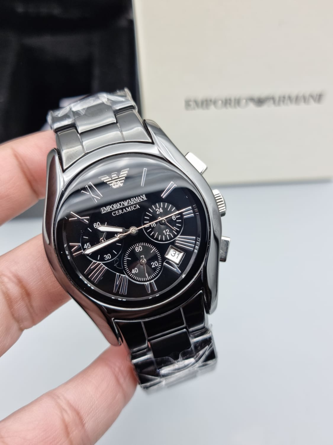 Emporio Armani Men’s Chronograph Quartz Stainless Steel Black Dial 43mm Watch AR1400