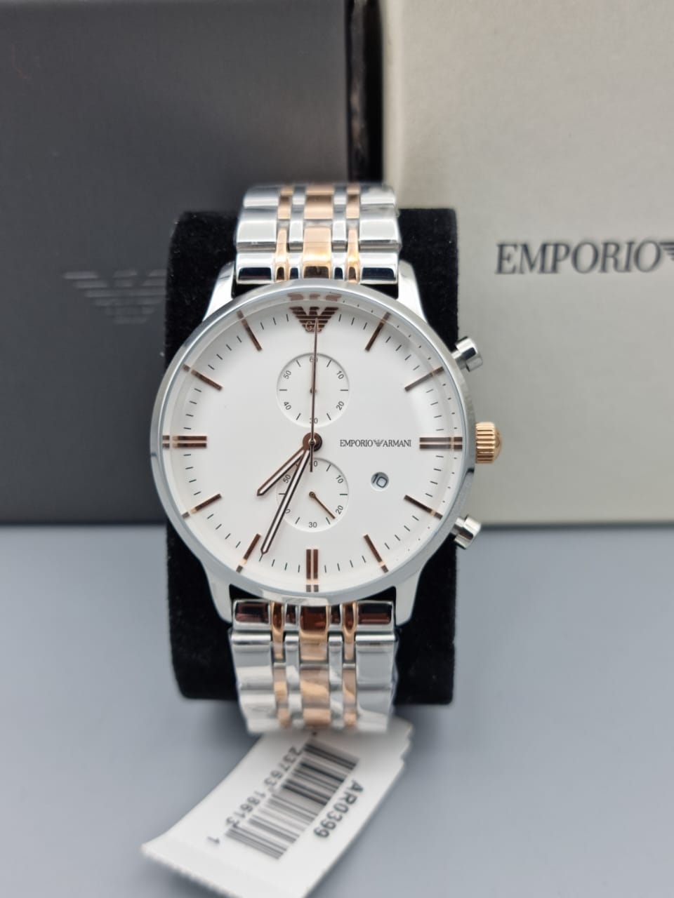 Emporio Armani Men’s Chronograph Quartz Stainless Steel White Dial 43mm Watch AR0399