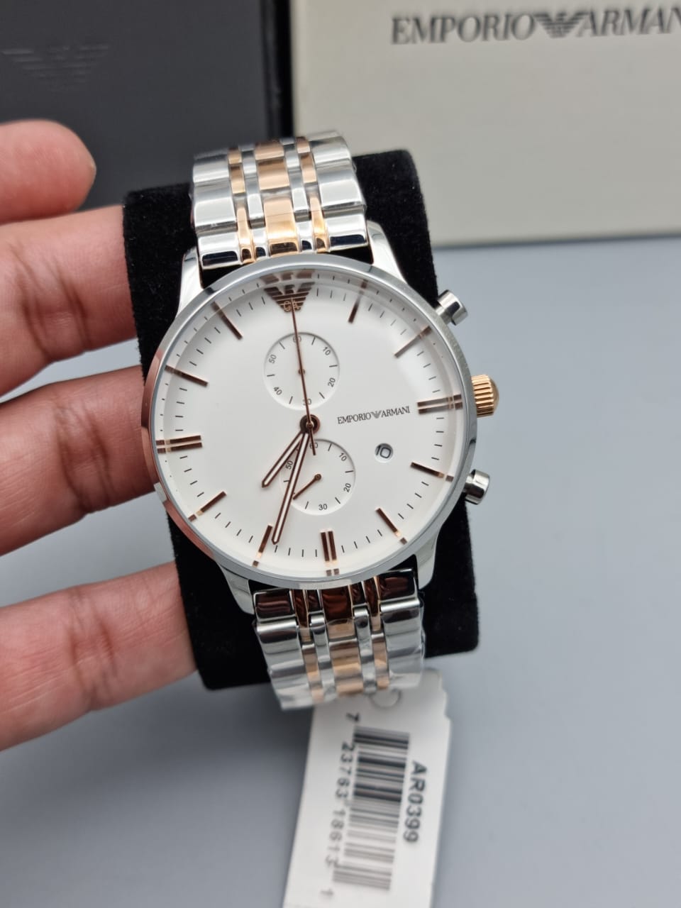 Emporio Armani Men’s Chronograph Quartz Stainless Steel White Dial 43mm Watch AR0399