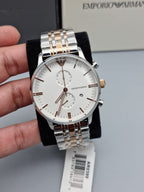 Emporio Armani Men’s Chronograph Quartz Stainless Steel White Dial 43mm Watch AR0399