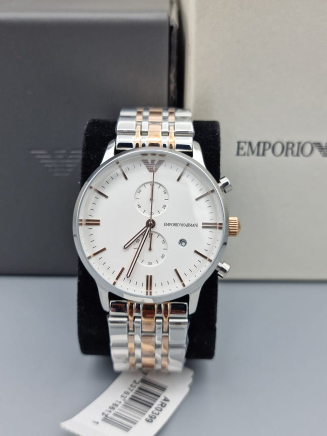Emporio Armani Men’s Chronograph Quartz Stainless Steel White Dial 43mm Watch AR0399 Main Image