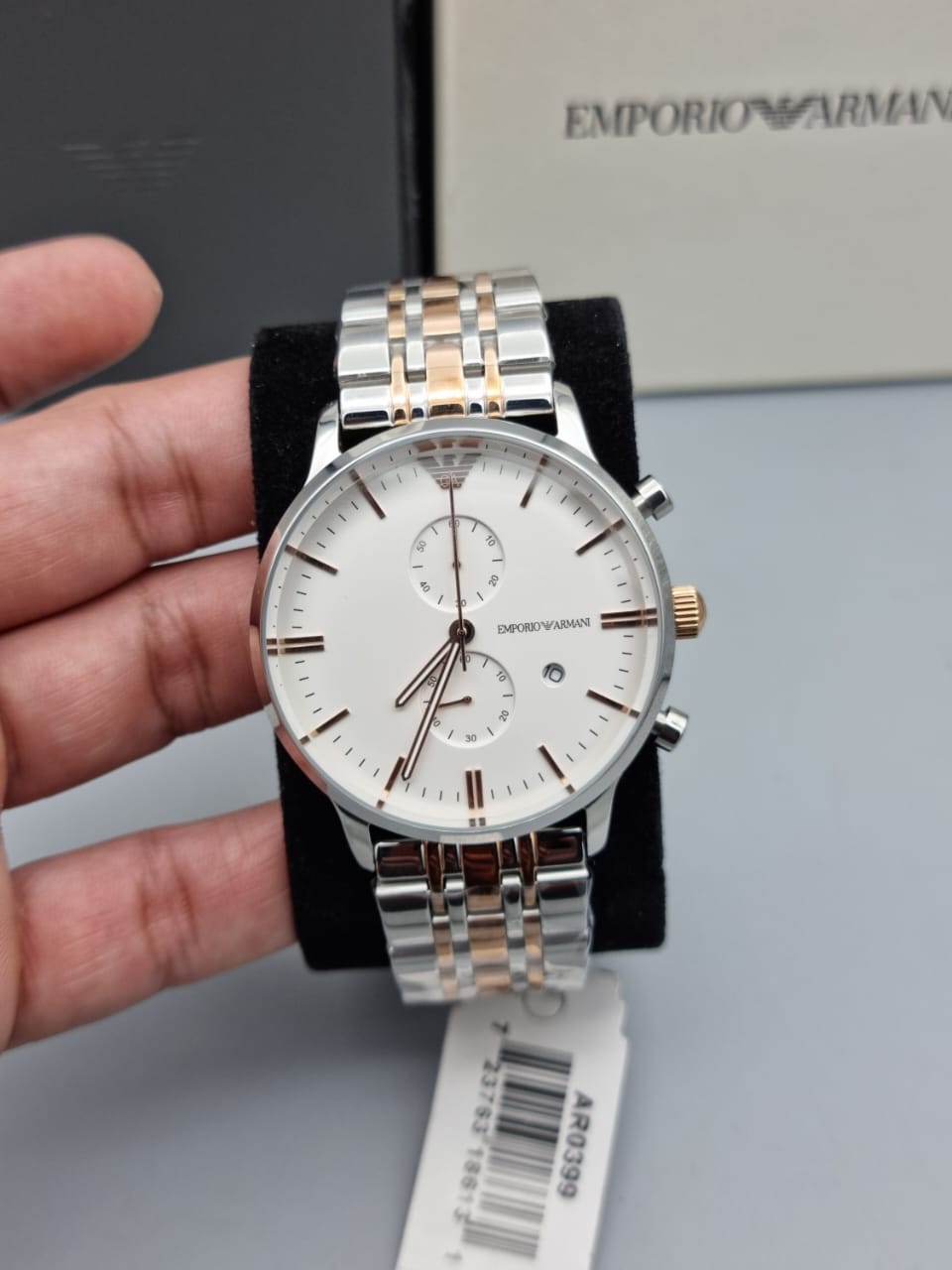 Emporio Armani Men’s Chronograph Quartz Stainless Steel White Dial 43mm Watch AR0399