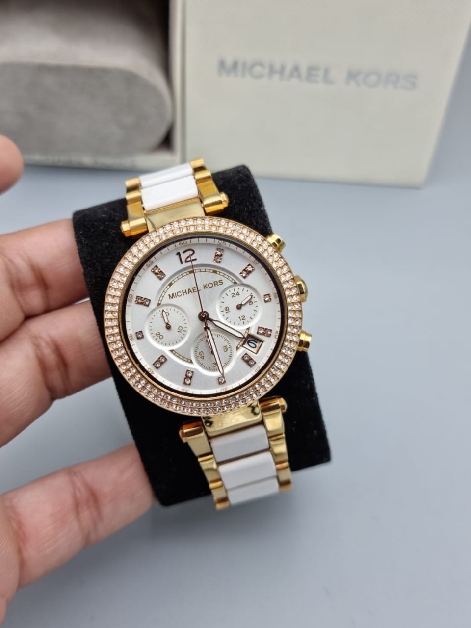 Michael Kors 38mm Rose and White Parker Chronograph Watch MK5774 – Watches  & Crystals