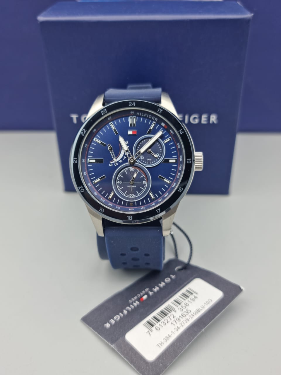 Tommy Hilfiger Men’s Quartz Blue Silicone Strap Blue Dial 44mm Watch 1791635