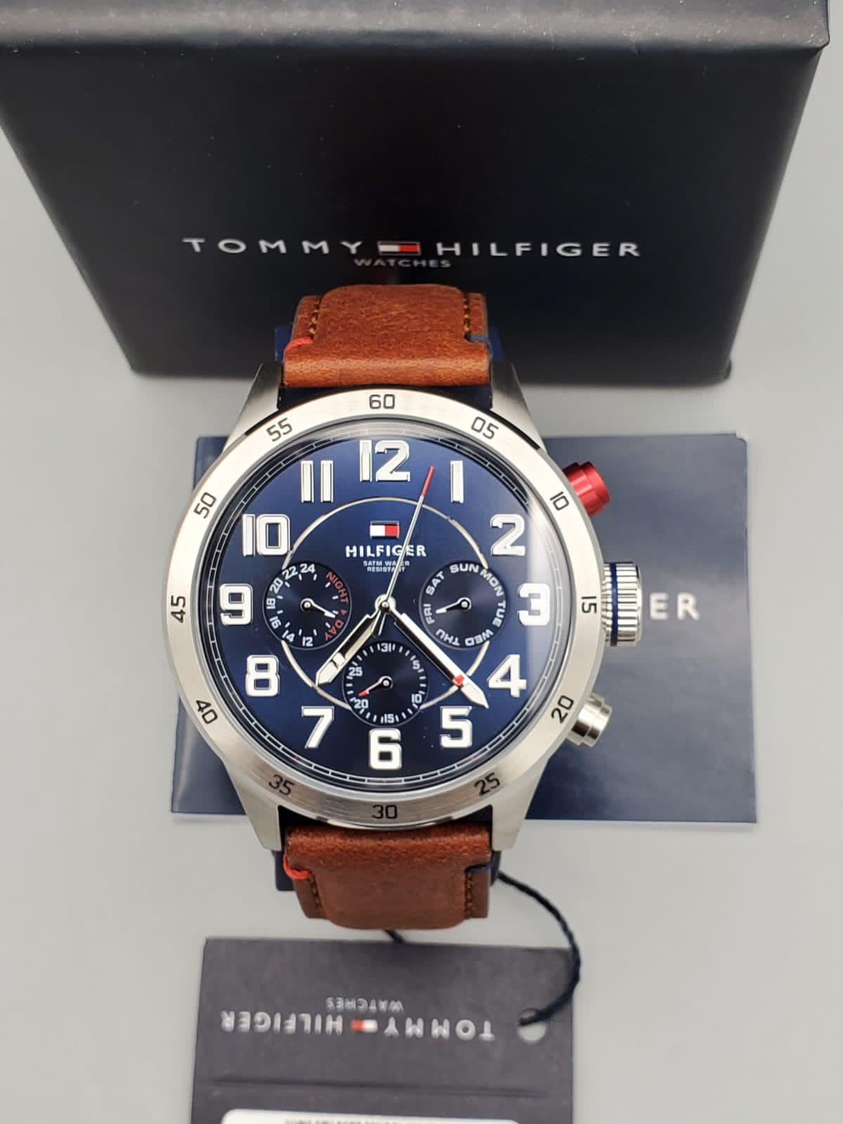 Tommy Hilfiger Men's Quartz Brown Strap Blue Dial 46mm Watch 1