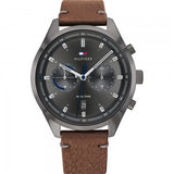 Tommy Hilfiger Men’s Quartz Brown Leather Strap Grey Dial 44mm Watch 1791730