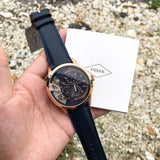 Fossil Men's Twist Townsman Multifunction Navy Blue Leather Strap Rose Gold Case Watch ME1138