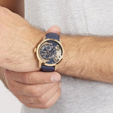 Fossil Men's Twist Townsman Multifunction Navy Blue Leather Strap Rose Gold Case Watch ME1138