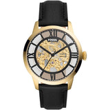 Fossil Men’s Automatic Black Leather Strap Black Skeleton Dial 44mm Watch ME3210