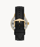 Fossil Men’s Automatic Black Leather Strap Black Skeleton Dial 44mm Watch ME3210