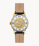 Fossil Men’s Automatic Black Leather Strap Black Skeleton Dial 44mm Watch ME3210