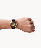 Fossil Men’s Automatic Black Leather Strap Black Skeleton Dial 44mm Watch ME3210