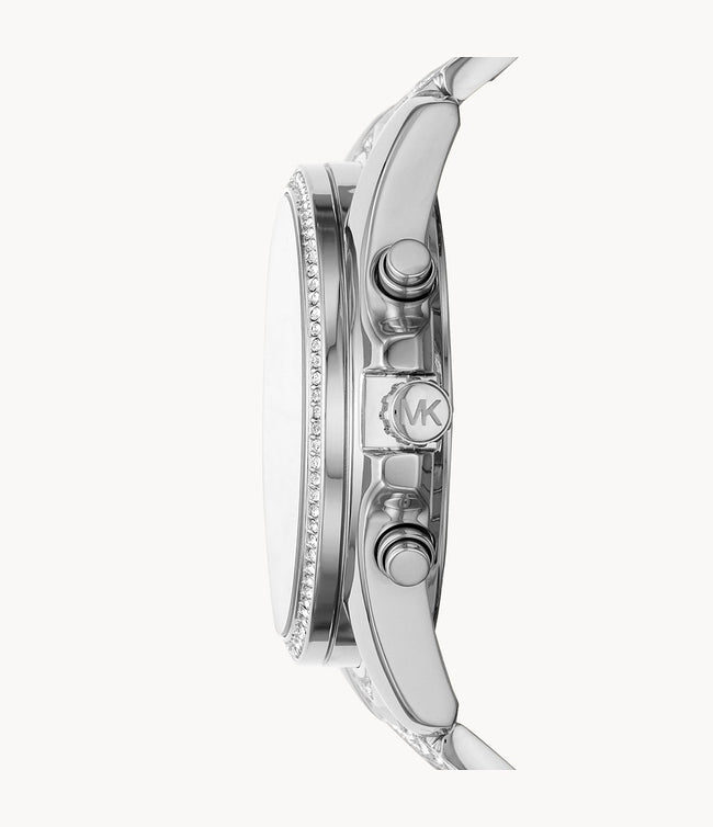 Michael Kors Women’s Chronograph Quartz Stainless Steel Silver Dial 44mm Watch MK6728 Main Image