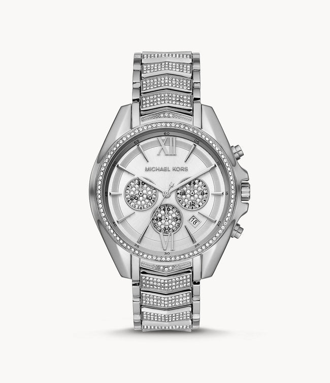 Michael Kors Women’s Chronograph Quartz Stainless Steel Silver Dial 44mm Watch MK6728 Hover Image