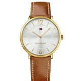 Tommy Hilfiger Ultra Slim Brown Leather Strap White Dial Quartz Watch For Gents- 1710353