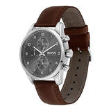 Hugo Boss Men’s Quartz Brown Leather Strap Grey Dial 44mm Watch 1513787