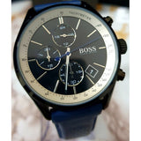 Hugo Boss Men’s Quartz Lather Strap Black Dial 44mm Watch 1513563