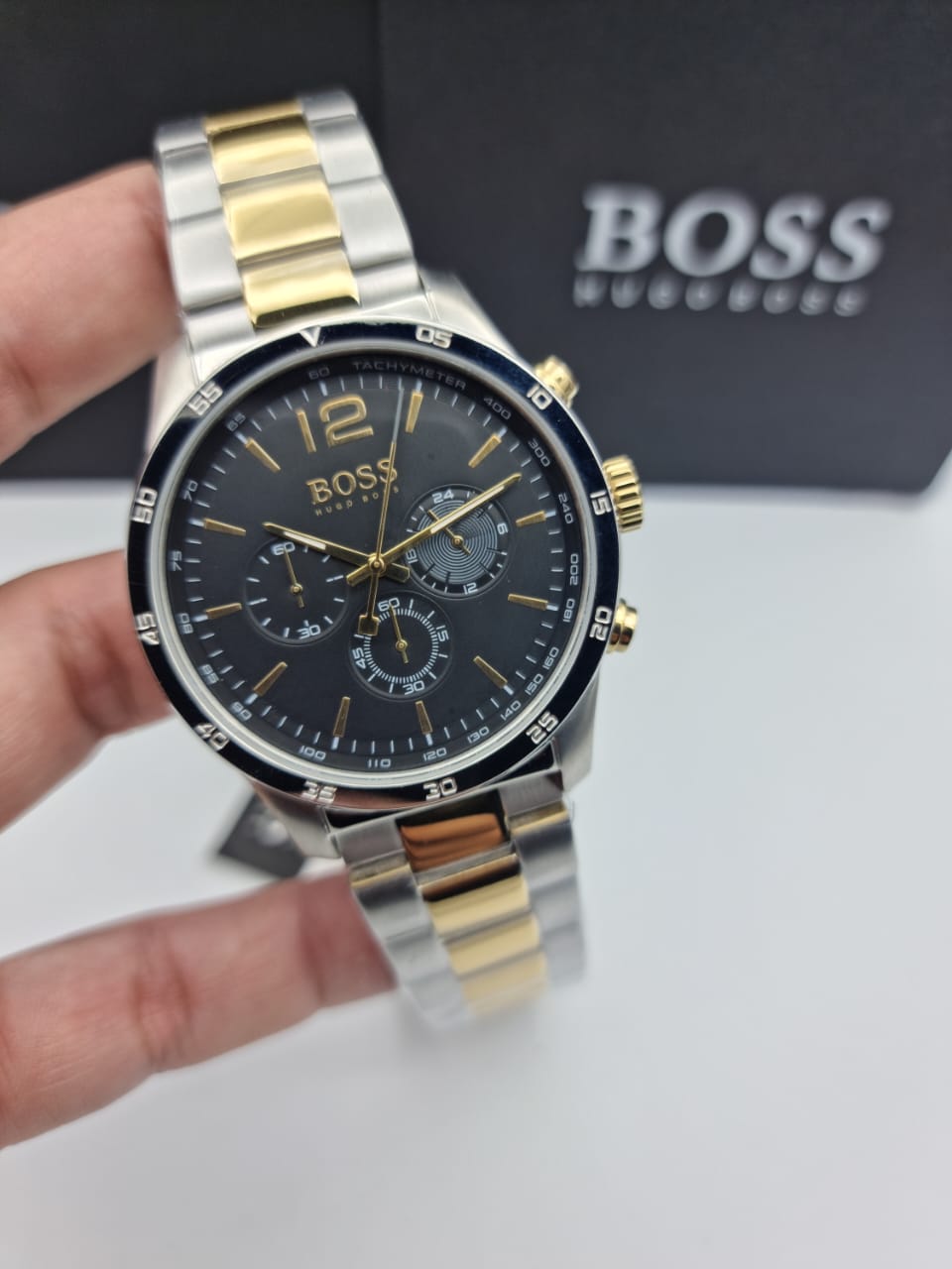 Hugo Boss Professional Two-Tone Stainless Steel Black Dial Chronograph Quartz Watch For Gents - Hugo Boss 1513529