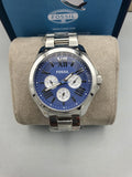 Fossil Women's AM4565 Cecile Multifunction Stainless Steel Watch - Silver-Tone with Blue Dial AM4565