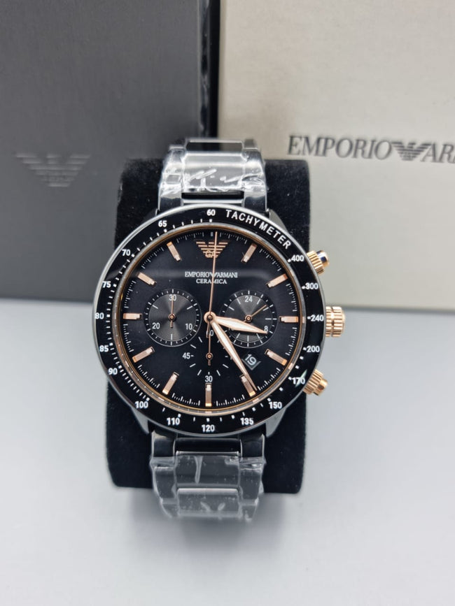 Emporio Armani Men’s Analogue Quartz Stainless Steel Black 43mm Watch AR70002 Hover Image