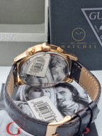 Guess Men’s Analog Leather Strap Champagne Dial 45mm Watch W0380G4