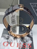 Guess Men’s Analog Leather Strap Champagne Dial 45mm Watch W0380G4