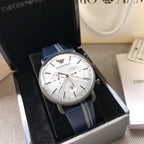 Emporio Armani Men’s Chronograph Quartz Leather Strap Silver Dial 43mm Watch AR11202