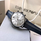 Emporio Armani Men’s Chronograph Quartz Leather Strap Silver Dial 43mm Watch AR11202